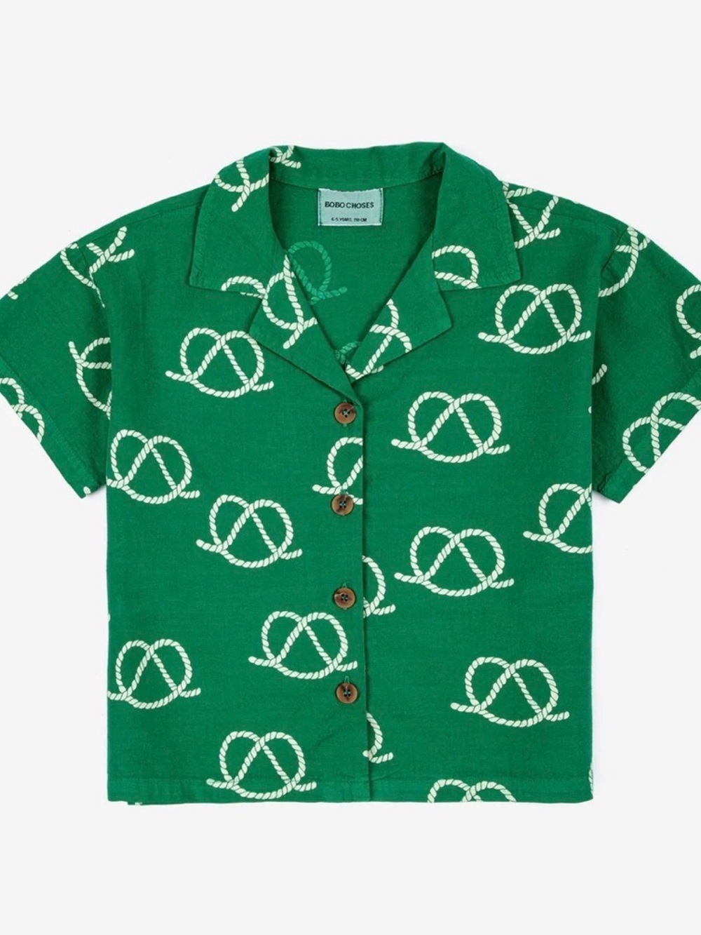 Bobo choses green sail rope button up short sleeve shirt 6-7 years pretzel crop